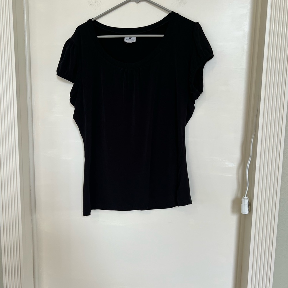 Black stretch short sleeve blouse